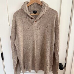 J Crew Men's Rugged merino shawl-collar donegal sweater Size XL Oatmeal